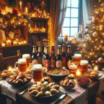 DALL·E 2023-12-26 15.59.48 - A traditional Polish Christmas scene with a focus on beer. The image should include a festive Christmas table set in a cozy, warmly lit room. The tabl.png